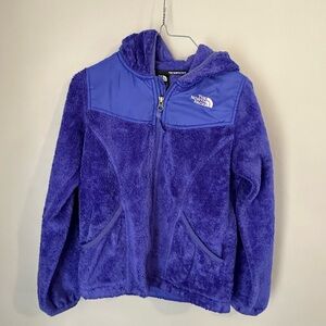 Girls dark purple north face jacket with hood size LG 14/16